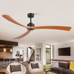Breezary 72" 3-Blade Silent DC Motor Modern Ceiling Fan - Matte Black & Walnut (No Light)