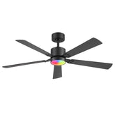 52-Inch Matte Black Ceiling Fan with RGB LED Light, 3 CCT 3000K/4000K/6000K, DC Motor 6-Speed Reversible, Remote Control with 2H Timer, Dual-Finish Blades