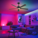 52-Inch Matte Black Ceiling Fan with RGB LED Light, 3 CCT 3000K/4000K/6000K, DC Motor 6-Speed Reversible, Remote Control with 2H Timer, Dual-Finish Blades