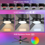 Loron 52-Inch Black Ceiling Fan With RGB Light & Remote