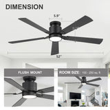 Loron 52-Inch Black Ceiling Fan With RGB Light & Remote