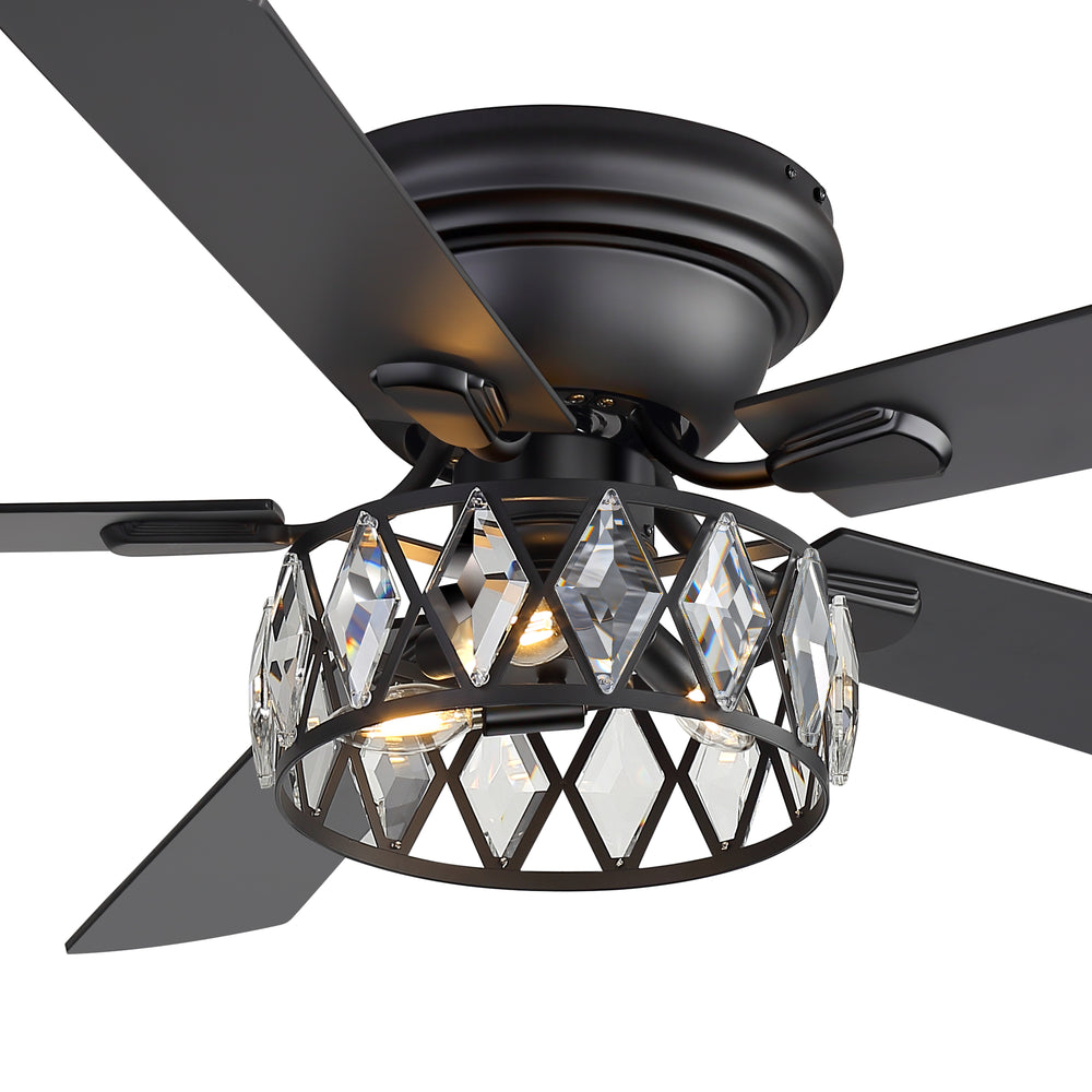 Solvian 52" Crystal Flush Mount Ceiling Fan With Light & Remote