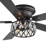 Solvian 52" Crystal Flush Mount Ceiling Fan With Light & Remote