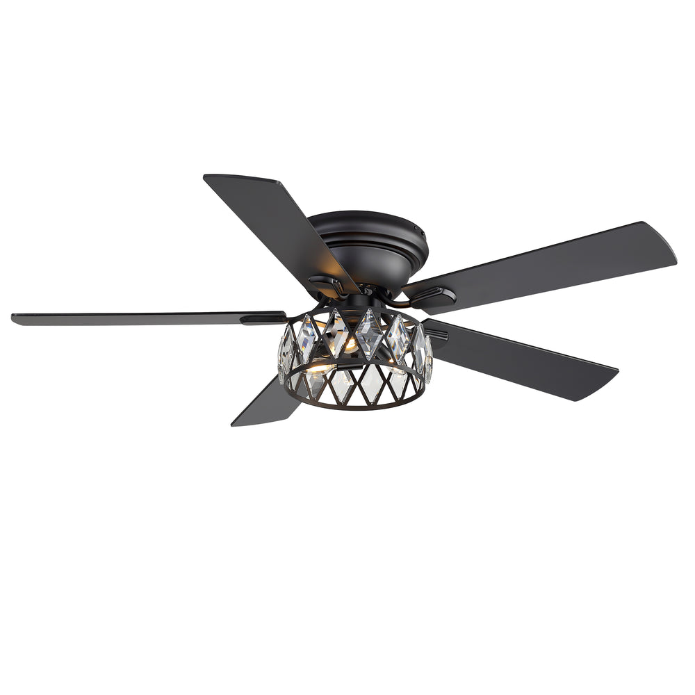 Solvian 52" Crystal Flush Mount Ceiling Fan With Light & Remote