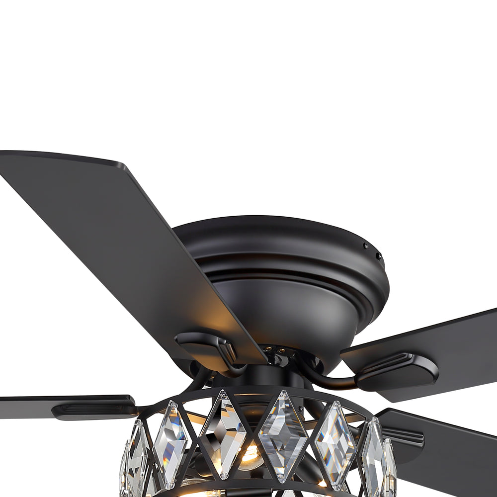 Solvian 52" Crystal Flush Mount Ceiling Fan With Light & Remote