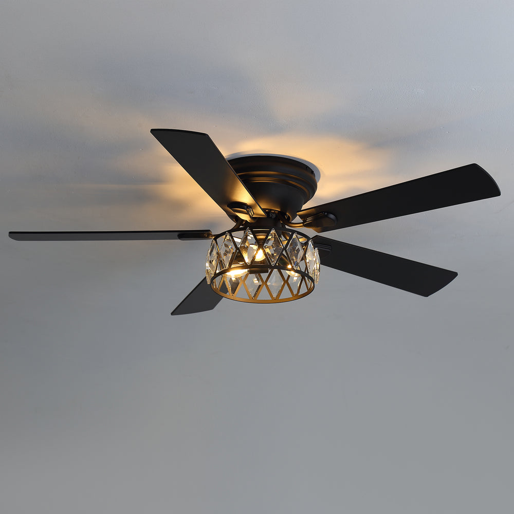 Solvian 52" Crystal Flush Mount Ceiling Fan With Light & Remote