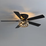 Solvian 52" Crystal Flush Mount Ceiling Fan With Light & Remote
