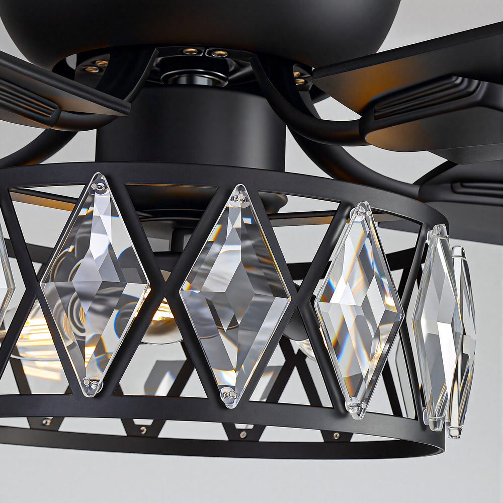 Solvian 52" Crystal Flush Mount Ceiling Fan With Light & Remote