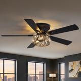 Solvian 52" Crystal Flush Mount Ceiling Fan With Light & Remote