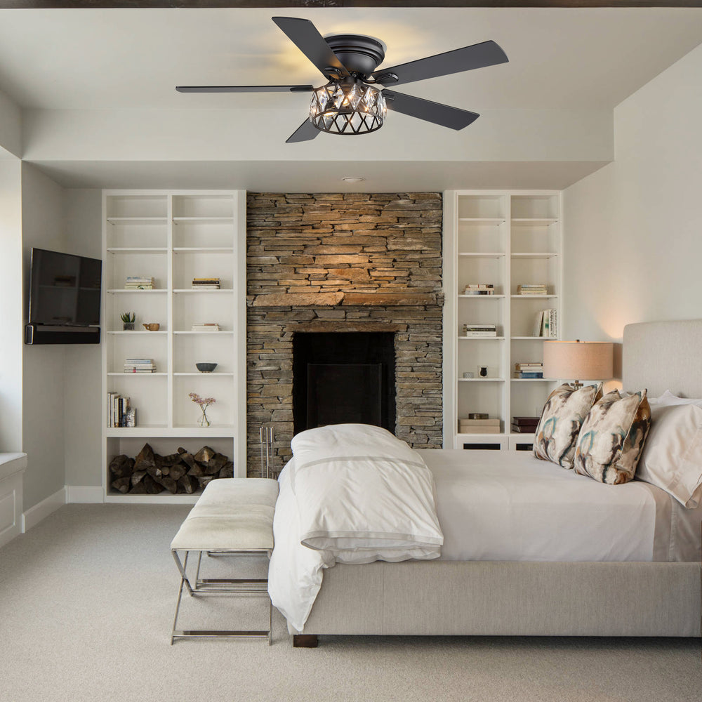Solvian 52" Crystal Flush Mount Ceiling Fan With Light & Remote