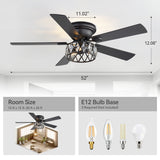 Solvian 52" Crystal Flush Mount Ceiling Fan With Light & Remote
