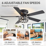 Solvian 52" Crystal Flush Mount Ceiling Fan With Light & Remote