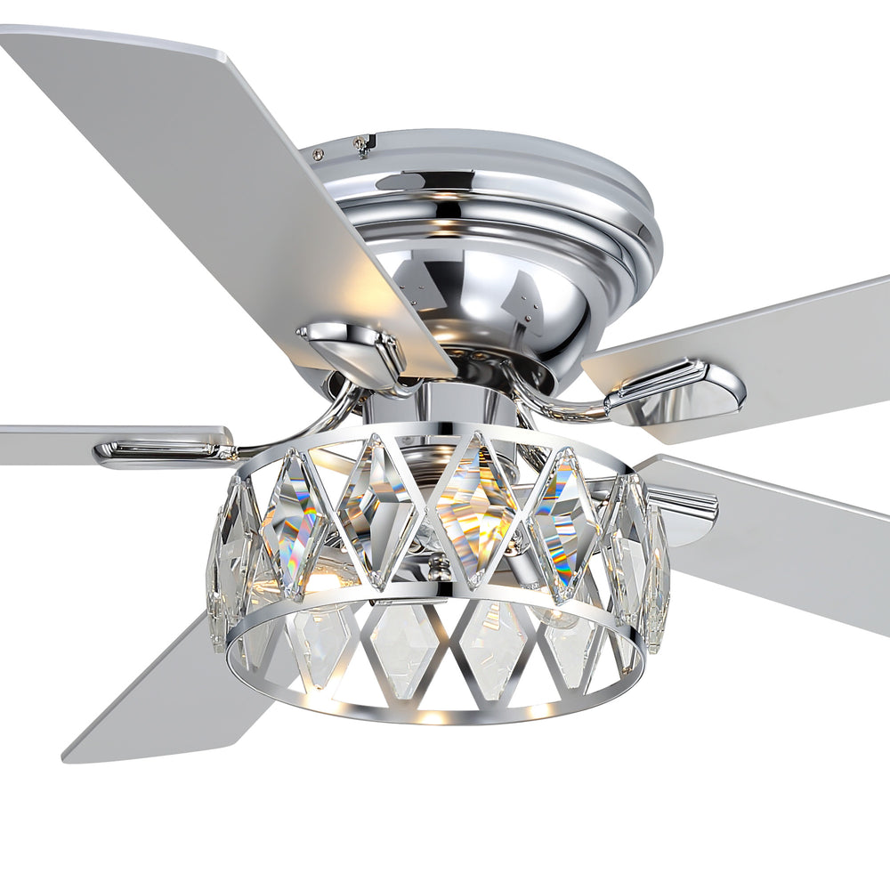Solvian 52" Crystal Flush Mount Ceiling Fan With Light & Remote