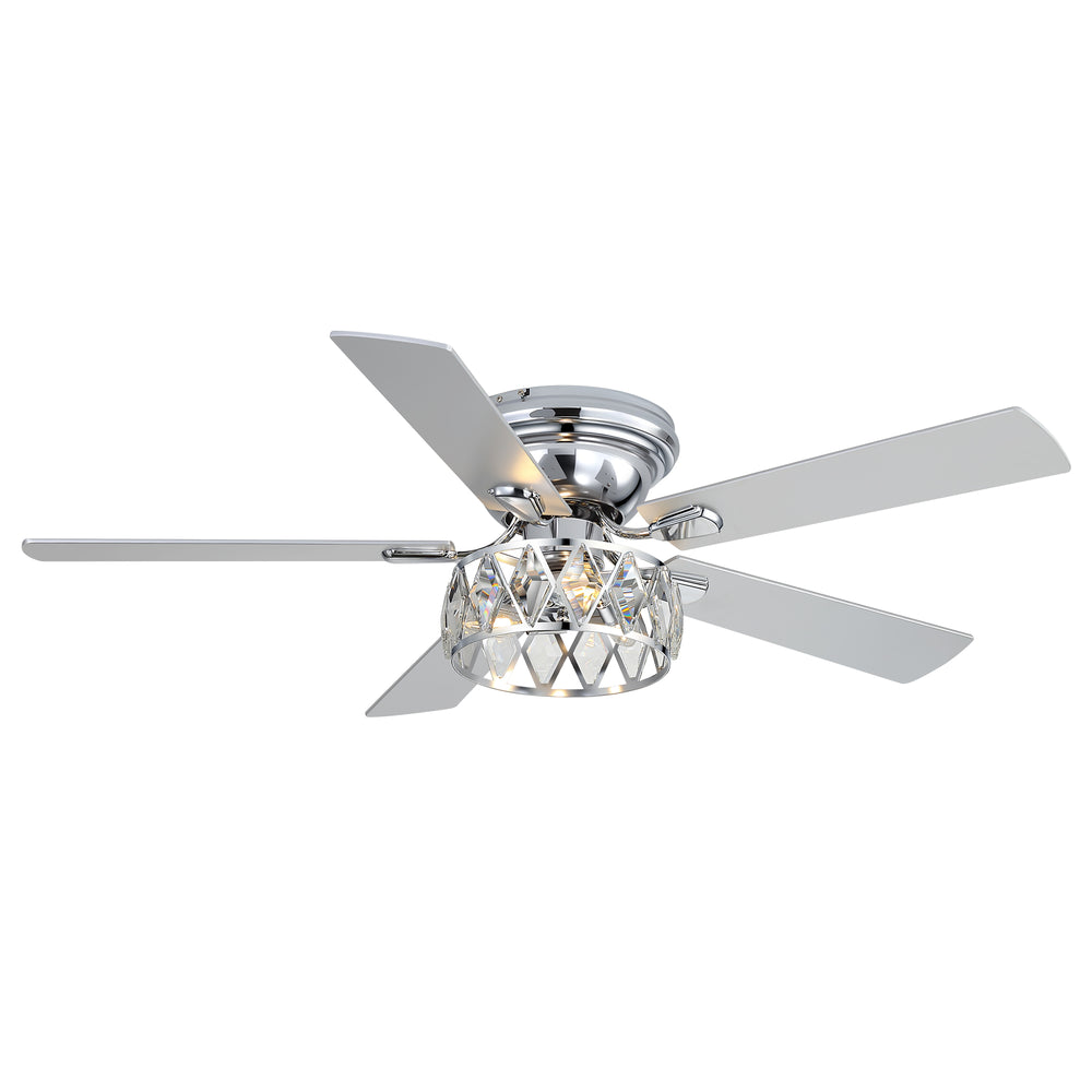 Solvian 52" Crystal Flush Mount Ceiling Fan With Light & Remote
