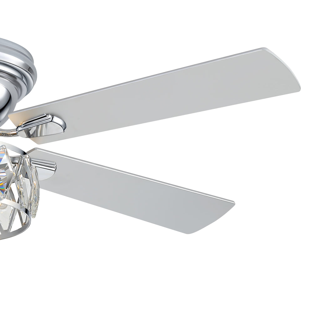Solvian 52" Crystal Flush Mount Ceiling Fan With Light & Remote