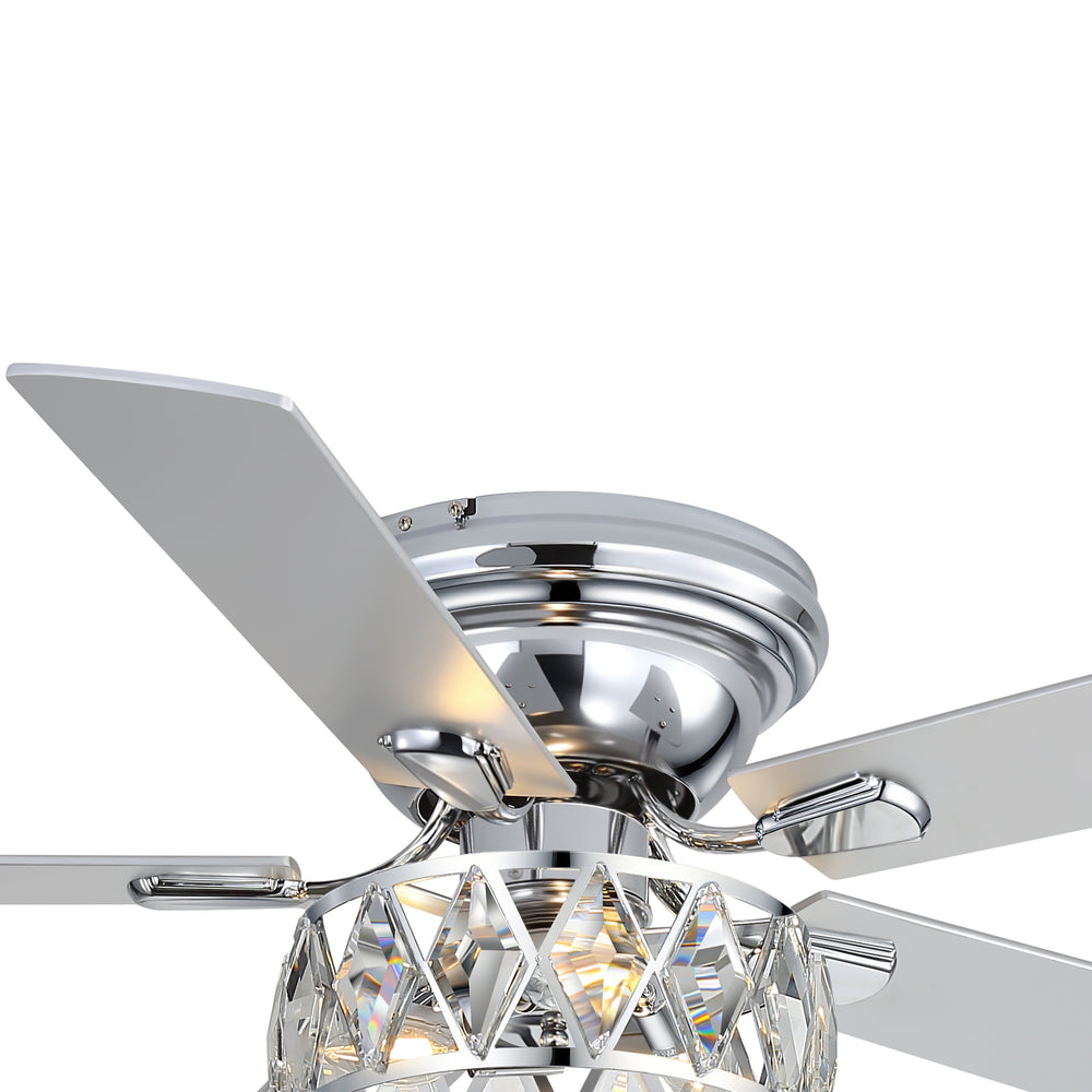 Solvian 52" Crystal Flush Mount Ceiling Fan With Light & Remote