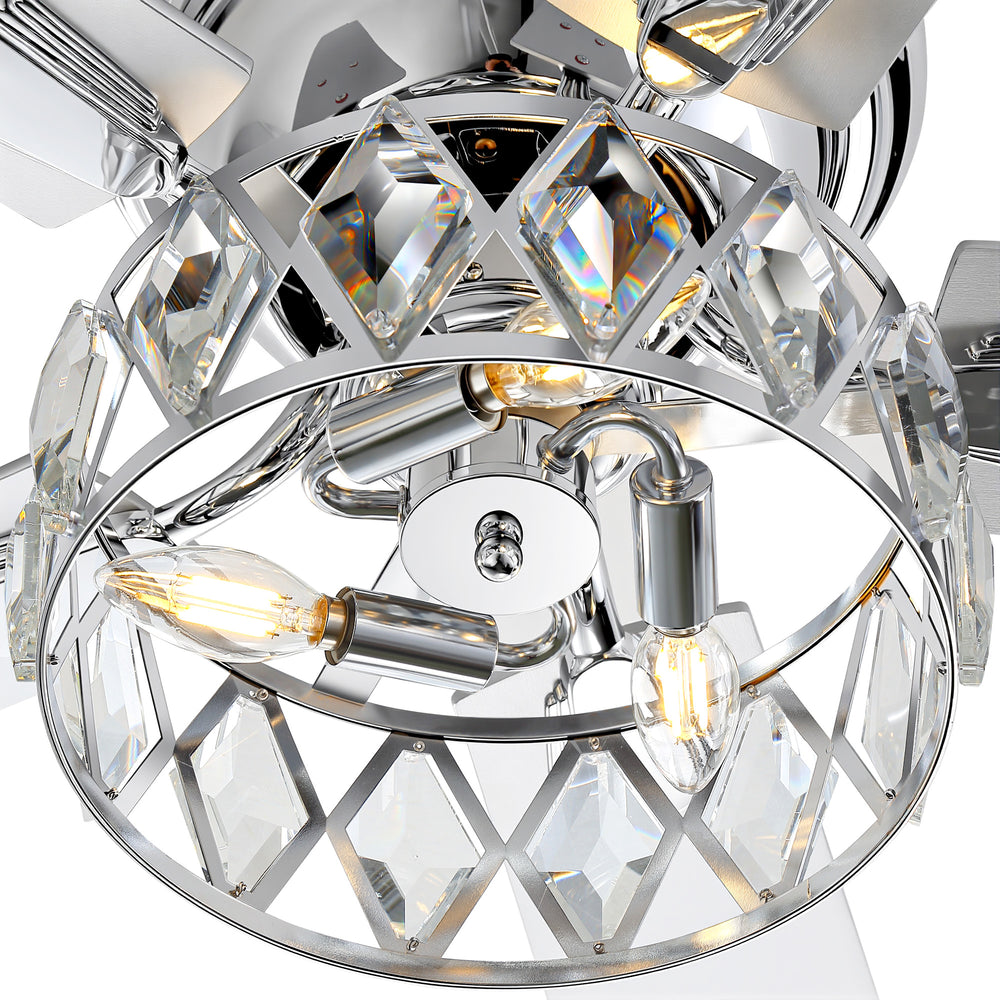 Solvian 52" Crystal Flush Mount Ceiling Fan With Light & Remote