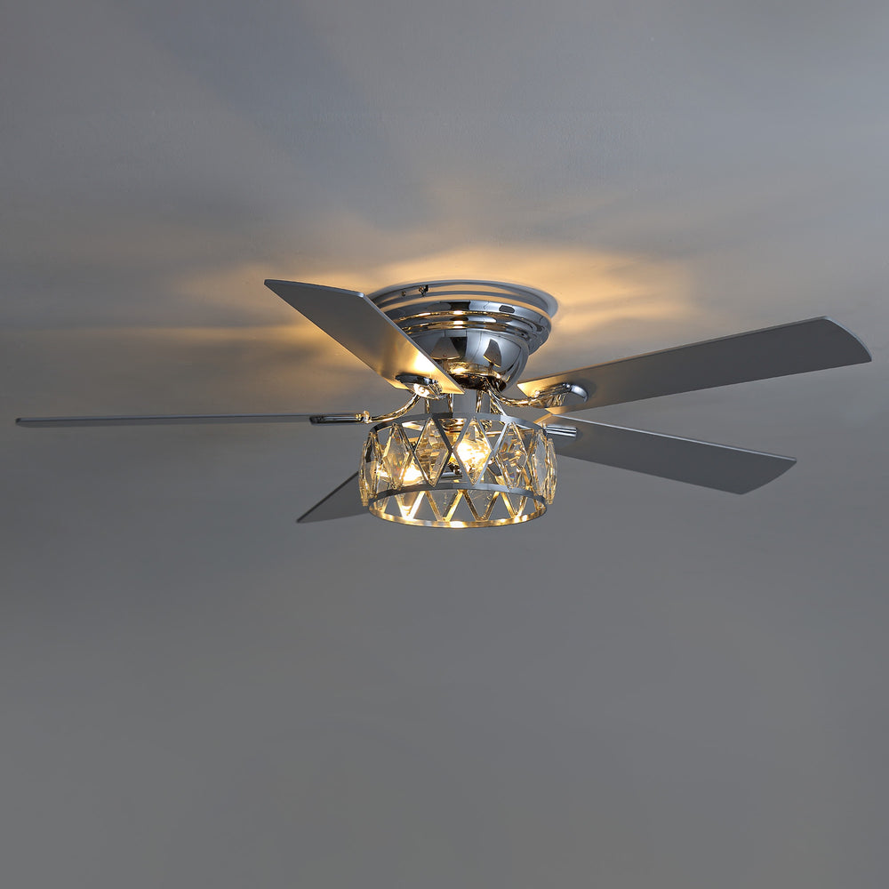 Solvian 52" Crystal Flush Mount Ceiling Fan With Light & Remote