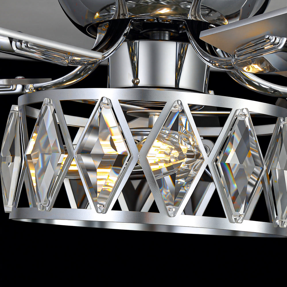 Solvian 52" Crystal Flush Mount Ceiling Fan With Light & Remote