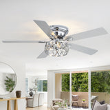 Solvian 52" Crystal Flush Mount Ceiling Fan With Light & Remote