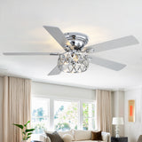 Solvian 52" Crystal Flush Mount Ceiling Fan With Light & Remote