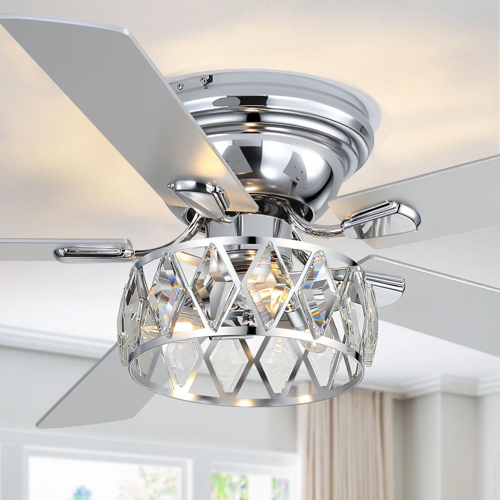 Solvian 52" Crystal Flush Mount Ceiling Fan With Light & Remote