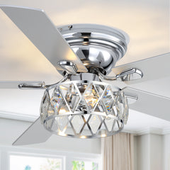 52" Ceiling Fan with Light, Matte Black/Chrome Finish, 5 Plywood Blades, DC Motor, E12 Bulb Base, 6 Speeds, Forward/Reverse, Remote Control, Timer Function