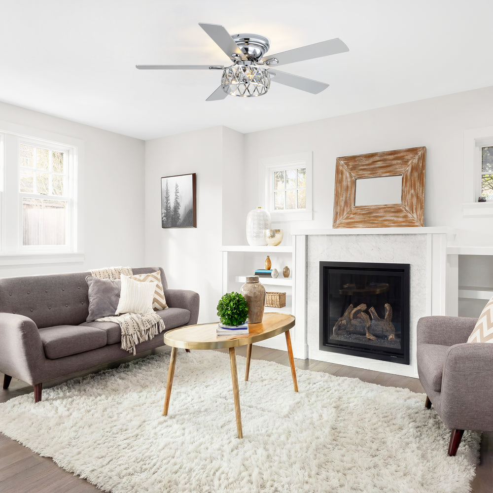 Solvian 52" Crystal Flush Mount Ceiling Fan With Light & Remote