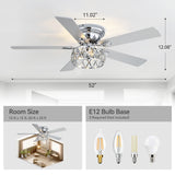 Solvian 52" Crystal Flush Mount Ceiling Fan With Light & Remote