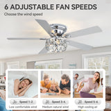 Solvian 52" Crystal Flush Mount Ceiling Fan With Light & Remote