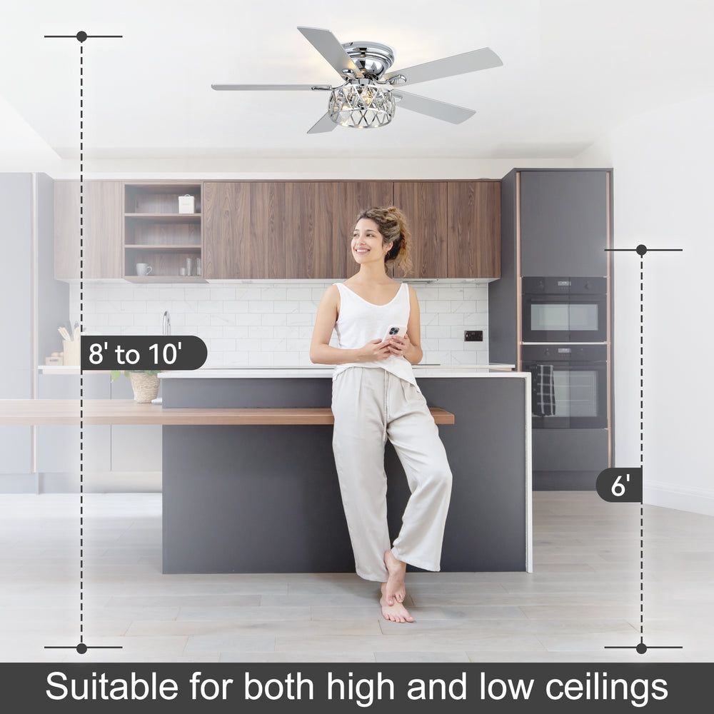 Solvian 52" Crystal Flush Mount Ceiling Fan With Light & Remote