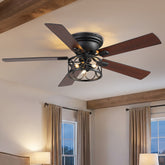 52" Ceiling Fan with Light, Matte Black Finish, Dual-Sided Plywood Blades (Black/Dark Walnut), DC Motor, E12 Bulb Base, 6 Speeds, Reverse Function, Remote Control, Timer,