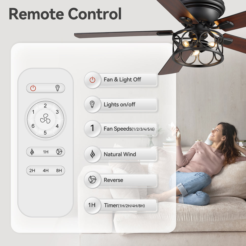 Lucis 52-Inch Black Ceiling Fan with Light & Remote