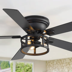52" Ceiling Fan with Light, Matte Black Finish, Iron & Crystal Light Fixture, Dual-Sided Plywood Blades (Black/Dark Walnut), DC Motor, 6 Speeds, Reverse Function, Remote Control, Timer, E12 Bulb Base
