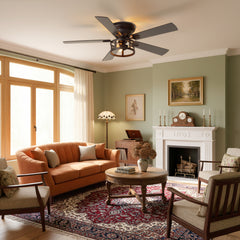 52" Ceiling Fan with Light, Matte Black Finish, Iron & Crystal Light Fixture, Dual-Sided Plywood Blades (Black/Dark Walnut), DC Motor, 6 Speeds, Reverse Function, Remote Control, Timer, E12 Bulb Base