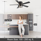 52" Ceiling Fan with Light, Matte Black Finish, Iron & Crystal Light Fixture, Dual-Sided Plywood Blades (Black/Dark Walnut), DC Motor, 6 Speeds, Reverse Function, Remote Control, Timer, E12 Bulb Base