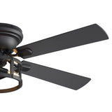52" Ceiling Fan with Light, Matte Black Finish, Iron & Crystal Light Fixture, Dual-Sided Plywood Blades (Black/Dark Walnut), DC Motor, 6 Speeds, Reverse Function, Remote Control, Timer, E12 Bulb Base