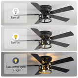 52" Ceiling Fan with Light, Matte Black Finish, Iron & Crystal Light Fixture, Dual-Sided Plywood Blades (Black/Dark Walnut), DC Motor, 6 Speeds, Reverse Function, Remote Control, Timer, E12 Bulb Base
