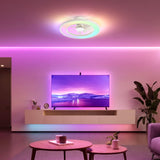 20-Inch Ceiling Fan with Light, RGB & 3CCT Dimmable LED, Flush Mount Low Profile, DC Motor, 6 Speeds, Reversible, Remote Control, White