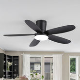 42" Flush Mount Ceiling Fan with Light, Matte Black Low Profile Ceiling Fan, Dimmable LED 3000K/4000K/6000K, Quiet DC Motor, 6 Speeds, Remote Control, Reversible, 1/4/8H Timer, 5 ABS Blades