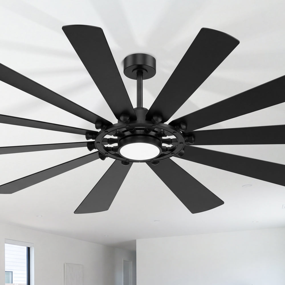 62/72-inch Large Ceiling Fan with Light and Remote, Reversible 10-Blade DC Motor Matte Black LED Ceiling Fan