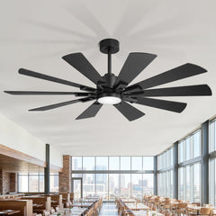 62/72-inch Large Ceiling Fan with 3CCT Light and Remote, 10-Blade Dual-Sided Blades Matte Black LED Ceiling Fan