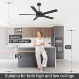 Ostelle 56" Matte Black Ceiling Fan Without Light & Remote