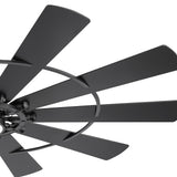 Extreme close-up blade tip Pavara 72-inch black ceiling fan matte solid finish