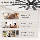 Pavara 72-inch black 10-blade ceiling fan 6 speeds from gentle airflow to strong cooling breeze