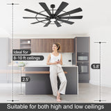 Pavara 72-inch black 10-blade ceiling fan ideal for 8 to 10 foot ceilings in a kitchen