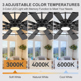 Pavara 72-inch black 10-blade ceiling fan with 3 color temperatures 3000K soft white 4000K natural 6000K cool