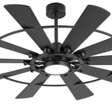 Close-up of Pavara 62-inch black 10-blade ceiling fan canopy downrod and motor