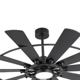 Close-up top view Pavara 62-inch black ceiling fan canopy and downrod detail