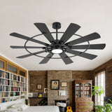 Bedroom loft brick wall and guitar under Pavara 62-inch black 10-blade ceiling fan